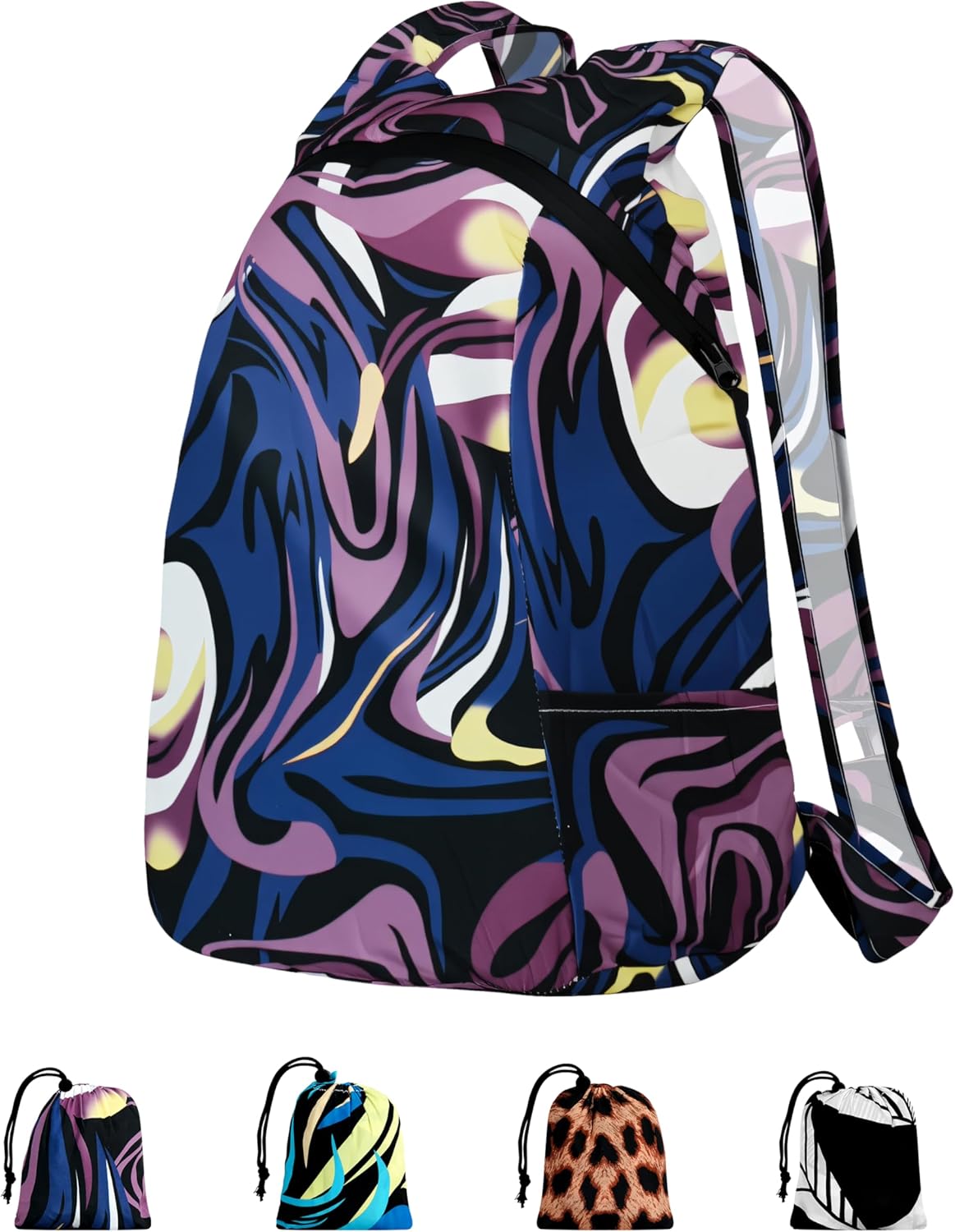 Pocket-Sized Hiking Daypack, Fashion patterns Lightweight 2.8oz, Water resistant Backpack for Women Men Camping (Blue&Green swirl)