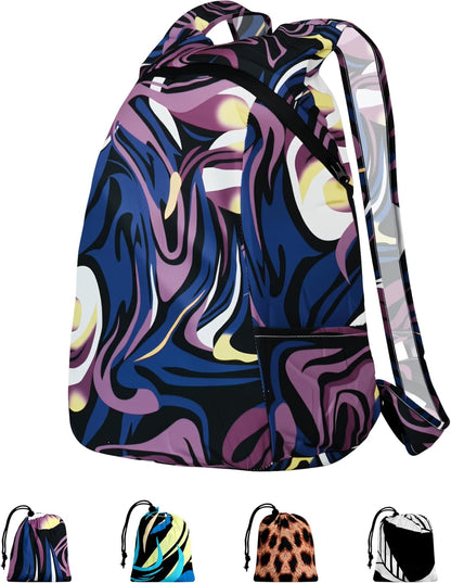 Pocket-Sized Hiking Daypack, Fashion patterns Lightweight 2.8oz, Water resistant Backpack for Women Men Camping (Blue&Green swirl)