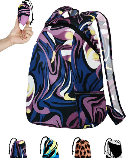 Pocket-Sized Hiking Daypack, Fashion patterns Lightweight 2.8oz, Water resistant Backpack for Women Men Camping (Blue&Green swirl)