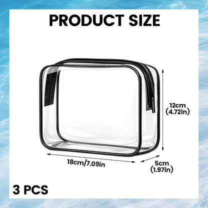 3 Pack Clear TSA Approved Toiletry Bag, Water Resistant Makeup Organizer