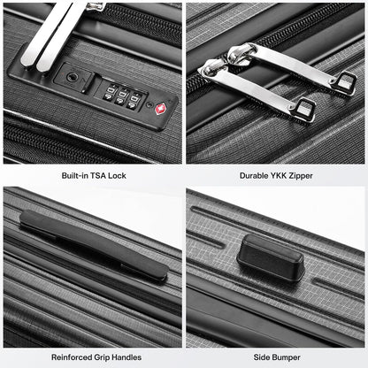 20 Inch Carry On Luggage with Front Laptop Pocket, Hardside Suitcase with Spinner Wheels & TSA Lock, Lightweight Travel Trolley with Aluminum Handle for Business Airline Flights, Black