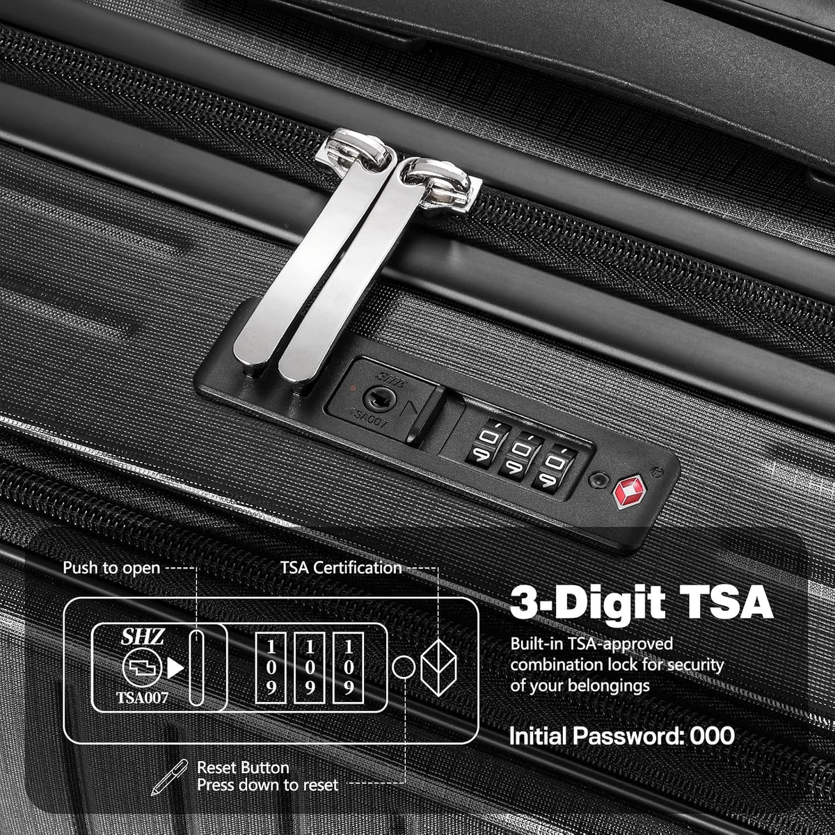 20 Inch Carry On Luggage with Front Laptop Pocket, Hardside Suitcase with Spinner Wheels & TSA Lock, Lightweight Travel Trolley with Aluminum Handle for Business Airline Flights, Black