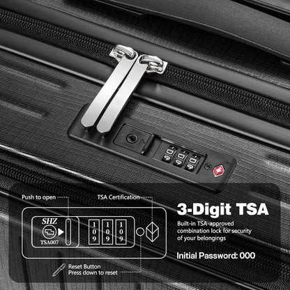 20 Inch Carry On Luggage with Front Laptop Pocket, Hardside Suitcase with Spinner Wheels & TSA Lock, Lightweight Travel Trolley with Aluminum Handle for Business Airline Flights, Black