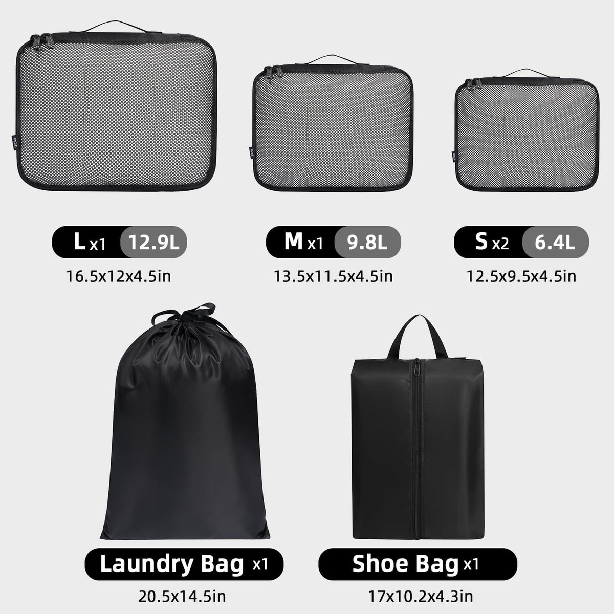 Packing Cubes Luggage Packing Organizers for Travel Accessories-Jet Black