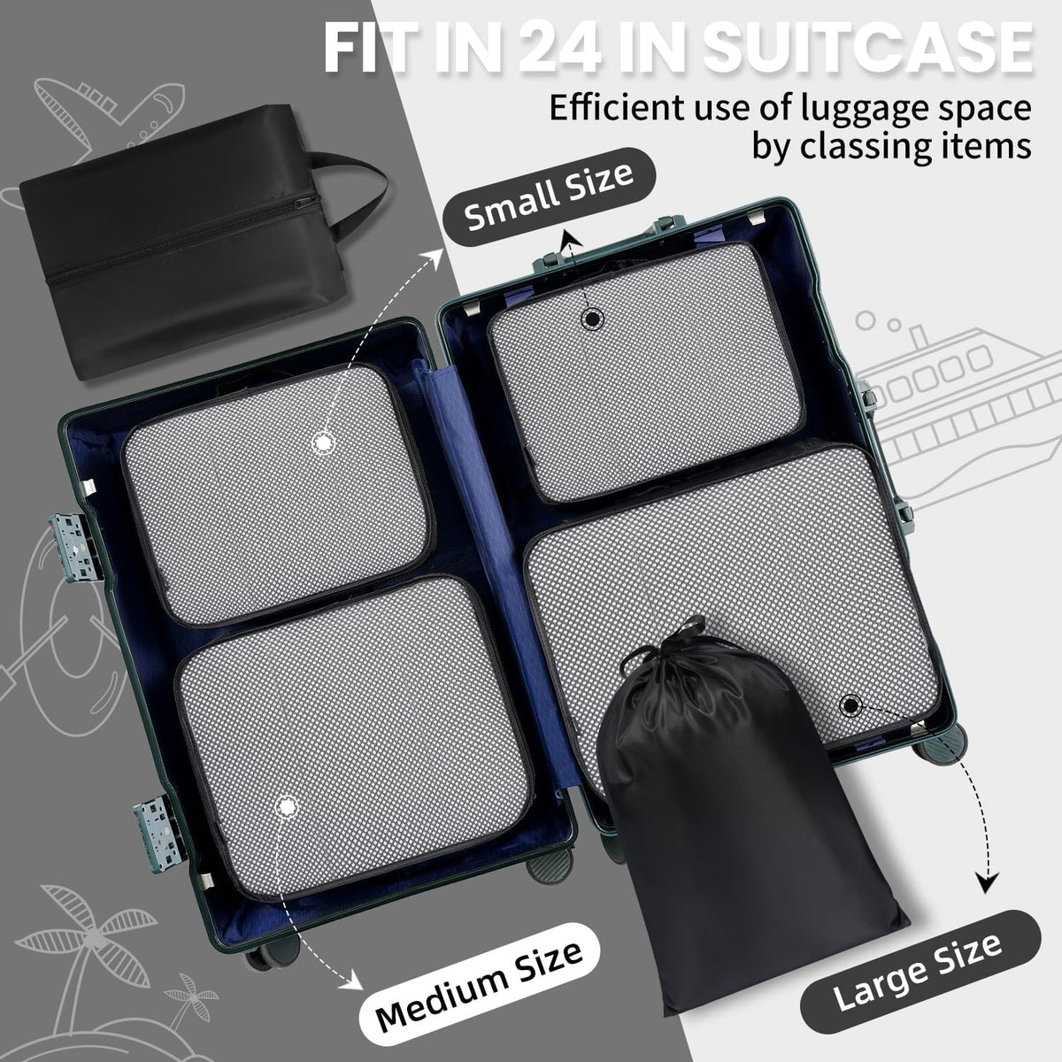 Packing Cubes Luggage Packing Organizers for Travel Accessories-Jet Black