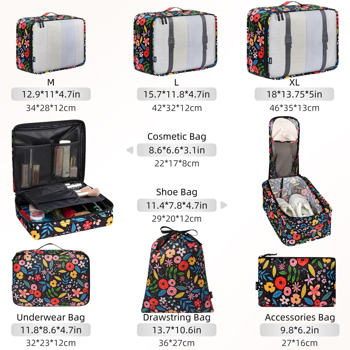 Packing Cubes Luggage Packing Organizers for Travel Accessories-Jet Black