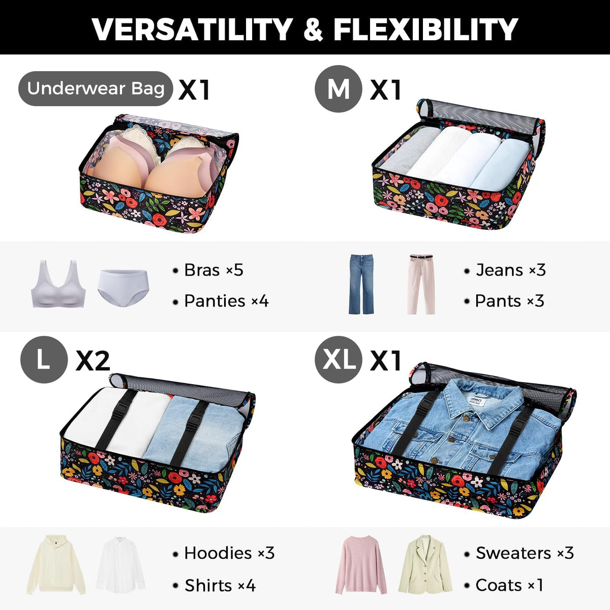 Packing Cubes Luggage Packing Organizers for Travel Accessories-Jet Black