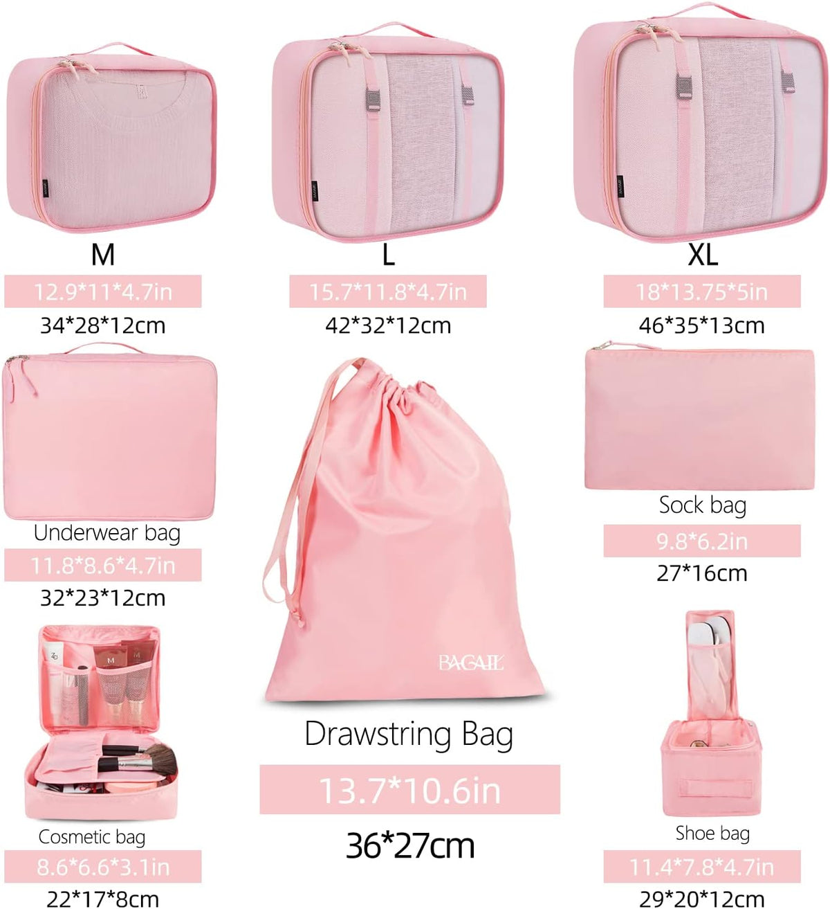 Packing Cubes Luggage Packing Organizers for Travel Accessories-Jet Black