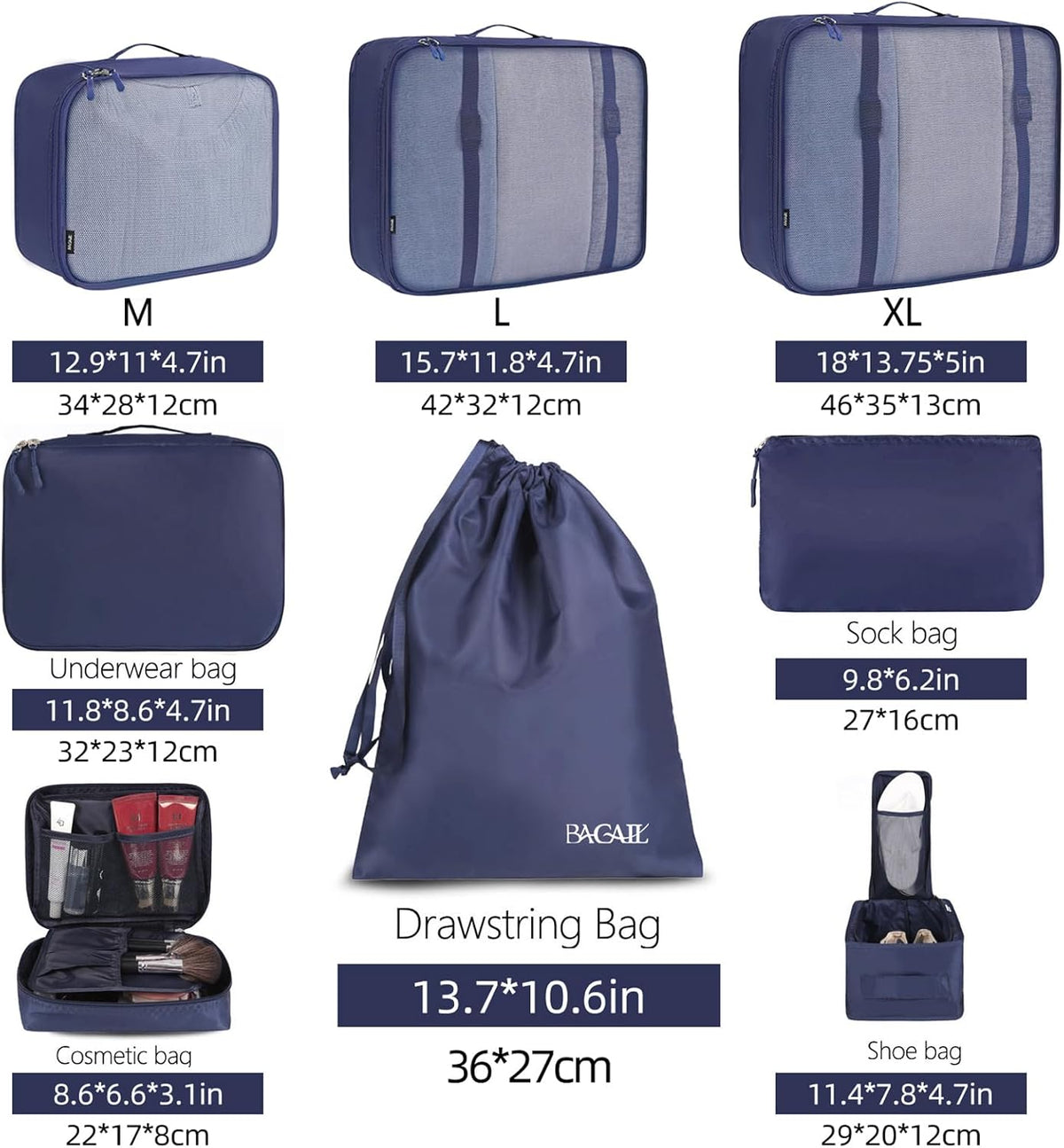 Packing Cubes Luggage Packing Organizers for Travel Accessories-Jet Black