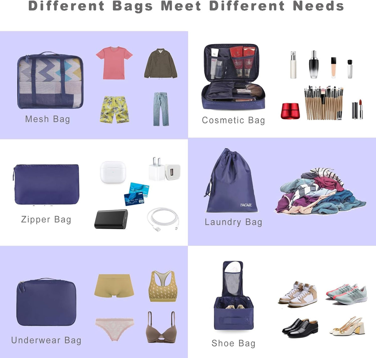 Packing Cubes Luggage Packing Organizers for Travel Accessories-Jet Black