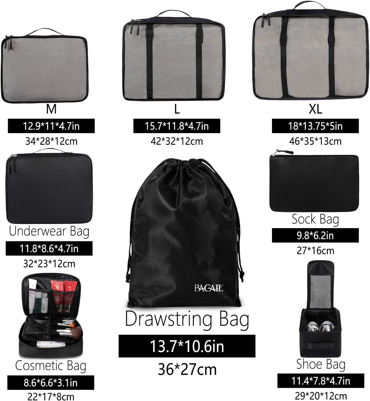 Packing Cubes Luggage Packing Organizers for Travel Accessories-Jet Black