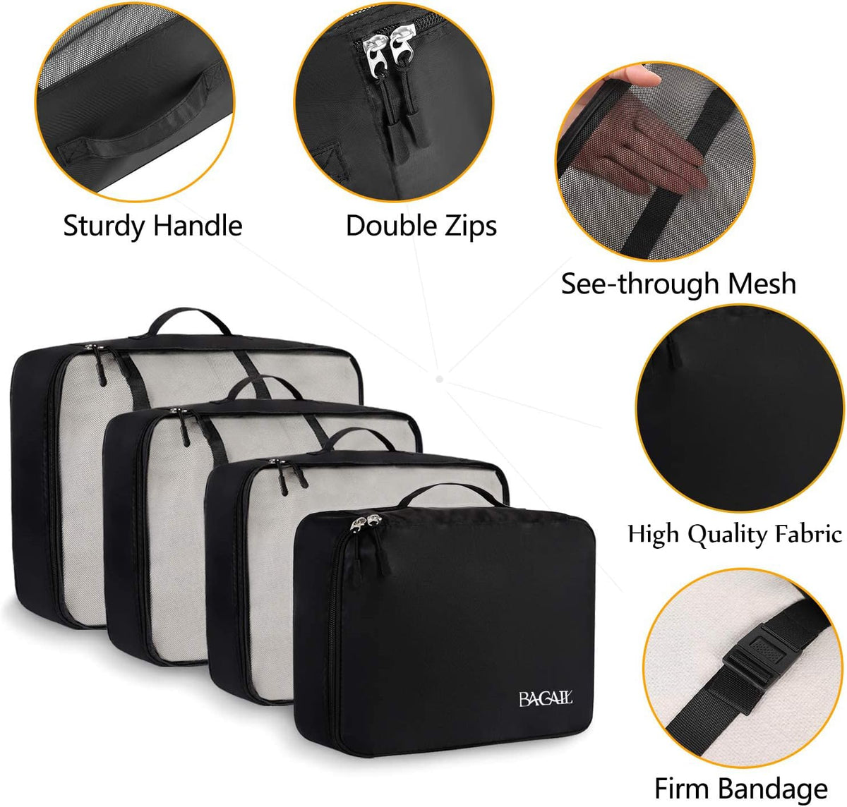 Packing Cubes Luggage Packing Organizers for Travel Accessories-Jet Black
