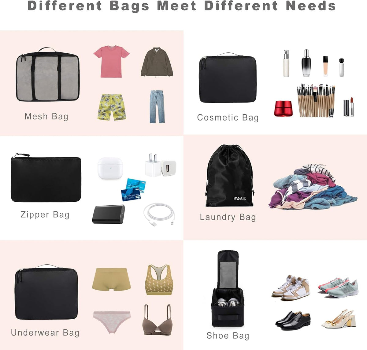 Packing Cubes Luggage Packing Organizers for Travel Accessories-Jet Black