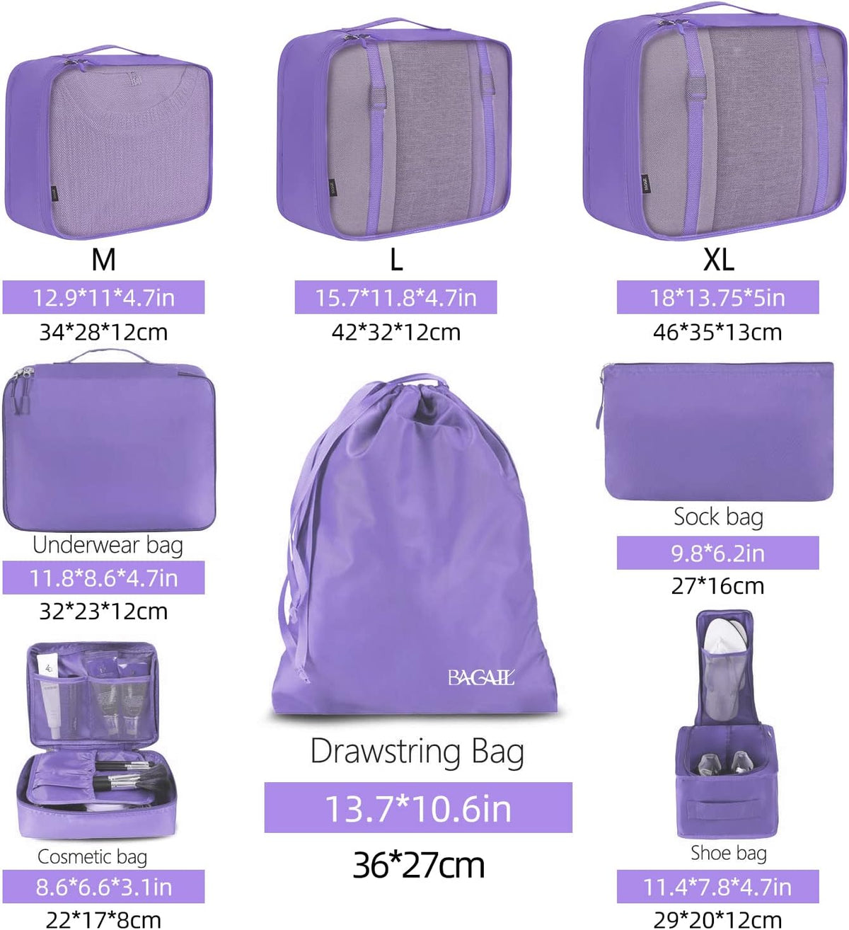 Packing Cubes Luggage Packing Organizers for Travel Accessories-Jet Black
