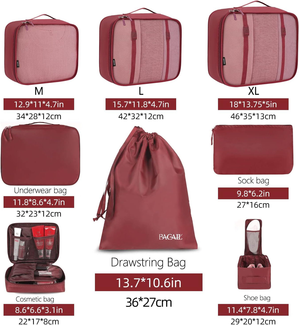 Packing Cubes Luggage Packing Organizers for Travel Accessories-Jet Black