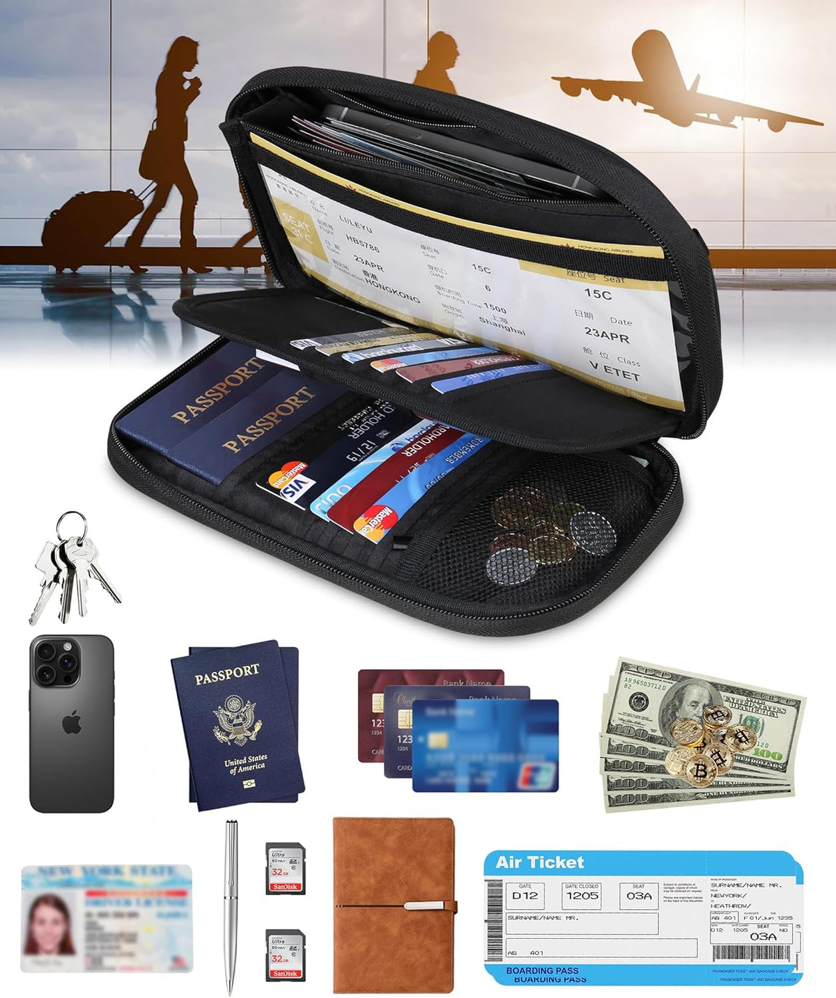 Passport Holder Family Wallet Men Women Travel Essentials Document Organizer Credit Cards Case
