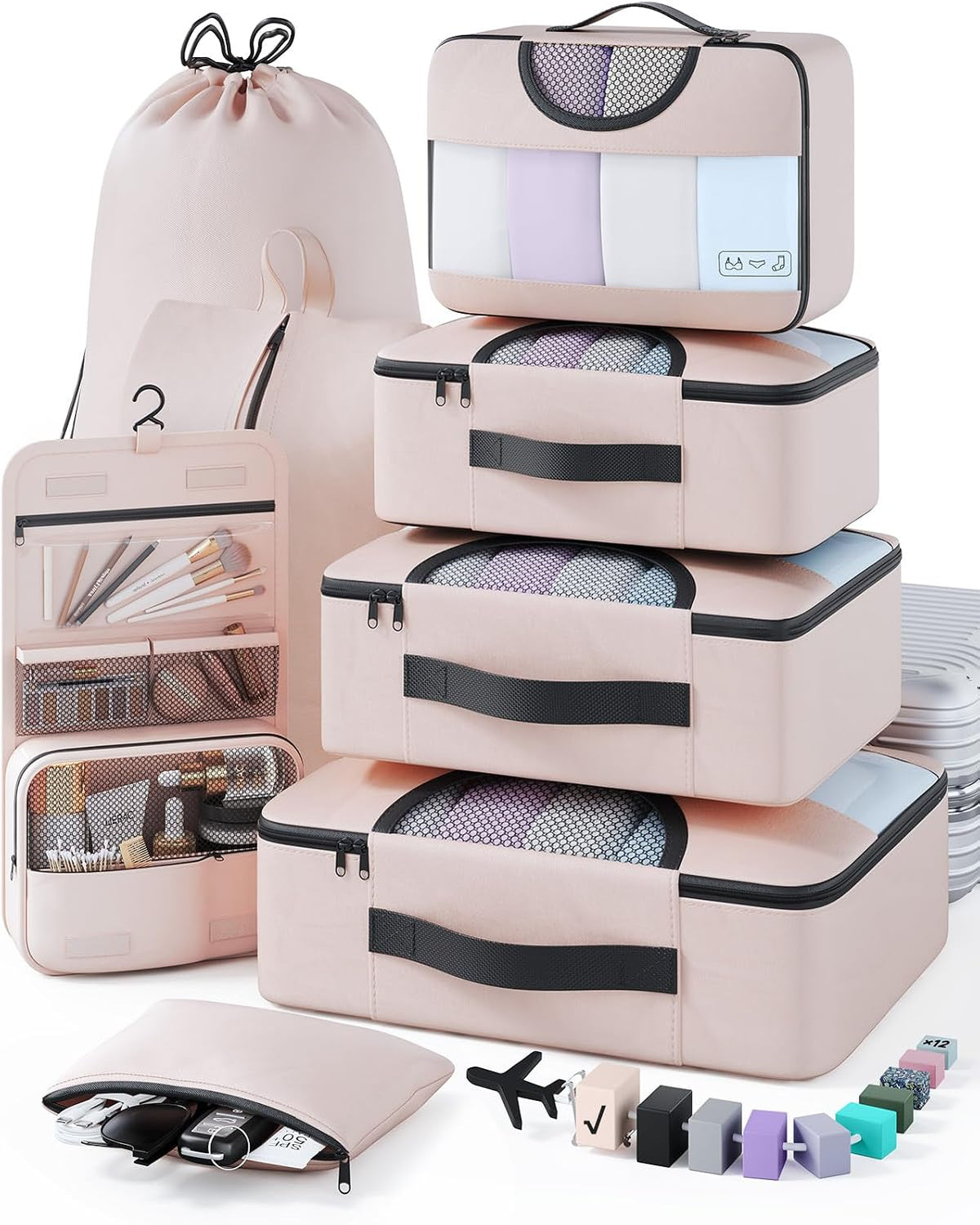 8 Set Packing Cubes for Travel Essentials, Suitcase Organizer Bags in 4 Sizes, Carry-On Luggage Accessories with Laundry Bag, Airplane Must Have, Gifts for Women Men