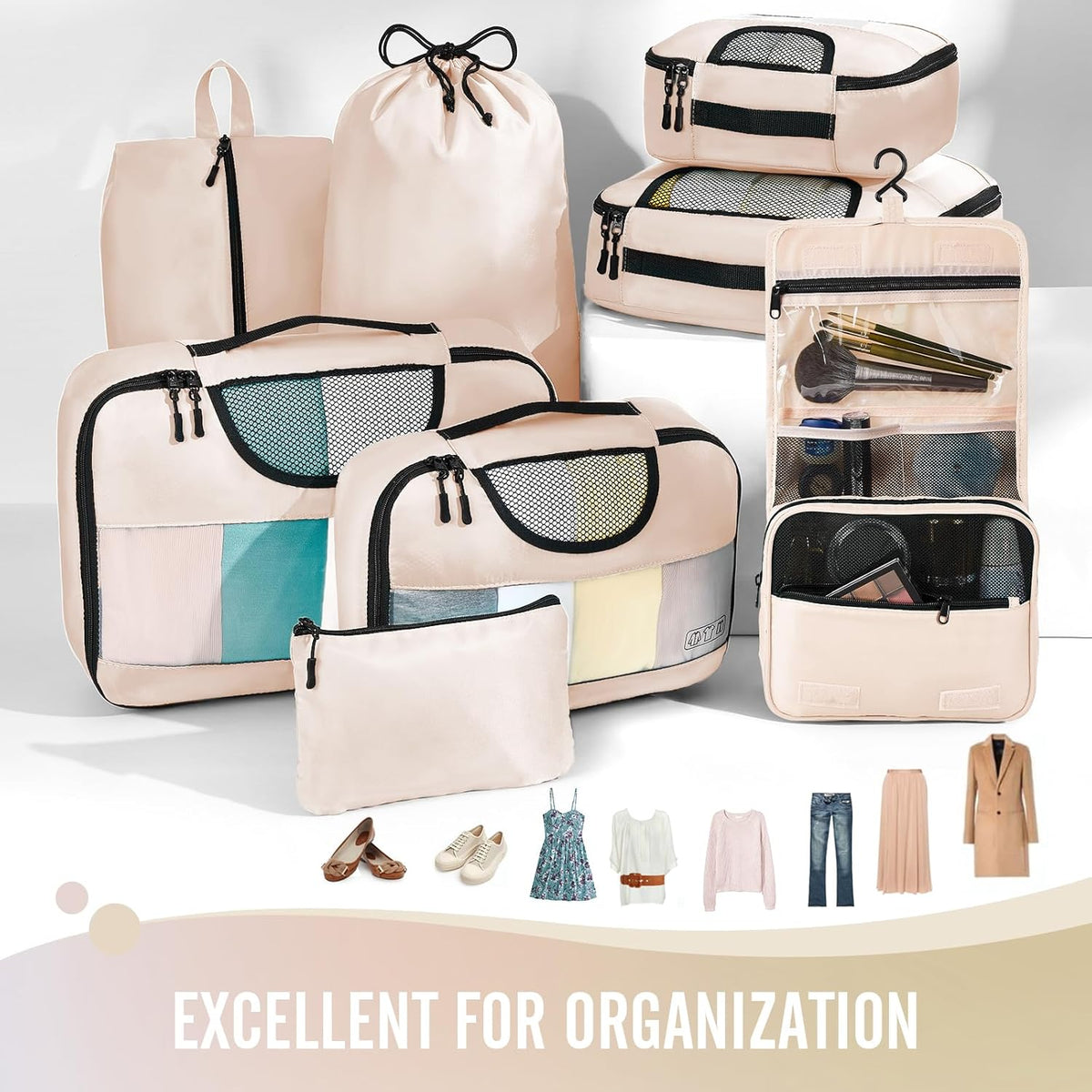 8 Set Packing Cubes for Travel Essentials, Suitcase Organizer Bags in 4 Sizes, Carry-On Luggage Accessories with Laundry Bag, Airplane Must Have, Gifts for Women Men
