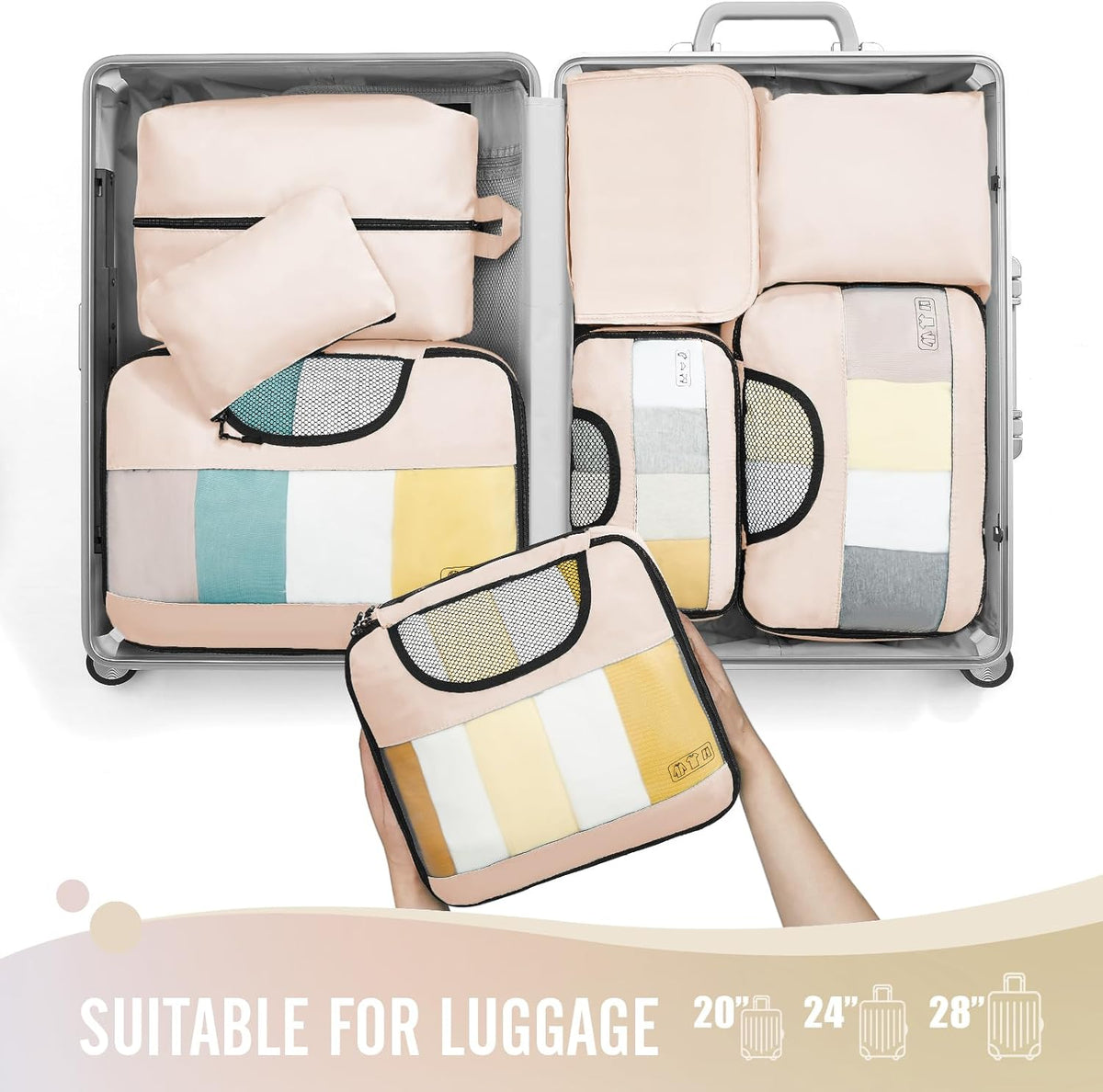 8 Set Packing Cubes for Travel Essentials, Suitcase Organizer Bags in 4 Sizes, Carry-On Luggage Accessories with Laundry Bag, Airplane Must Have, Gifts for Women Men