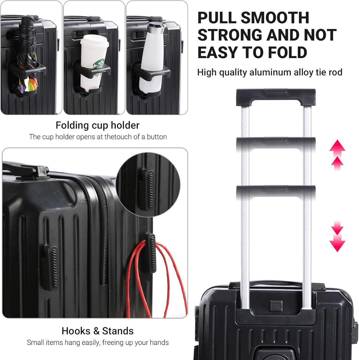 Carry-on Luggage with Cup Holder & USB Charging Port, Hard Side Luggage with Spinner Wheels, Lightweight Luggage for Travel, Business (White, Carry-On 20-Inch)