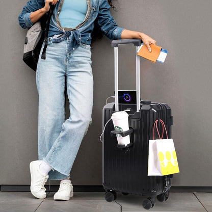 Carry-on Luggage with Cup Holder & USB Charging Port, Hard Side Luggage with Spinner Wheels, Lightweight Luggage for Travel, Business (White, Carry-On 20-Inch)