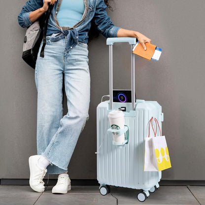 Carry-on Luggage with Cup Holder & USB Charging Port, Hard Side Luggage with Spinner Wheels, Lightweight Luggage for Travel, Business (White, Carry-On 20-Inch)