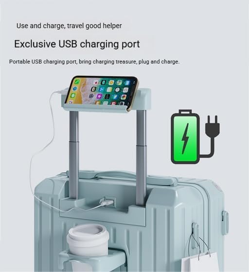 Carry-on Luggage with Cup Holder & USB Charging Port, Hard Side Luggage with Spinner Wheels, Lightweight Luggage for Travel, Business (White, Carry-On 20-Inch)