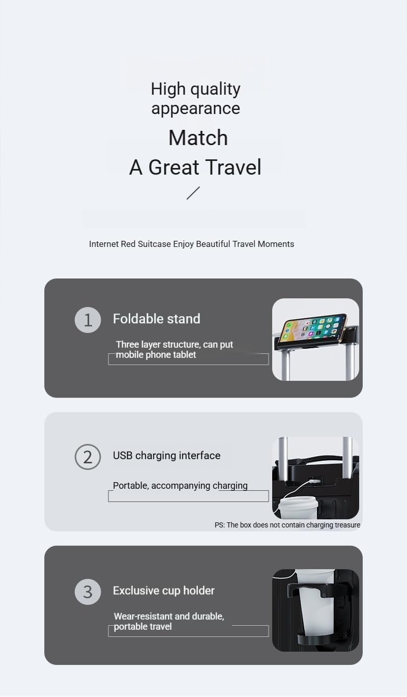 Carry-on Luggage with Cup Holder & USB Charging Port, Hard Side Luggage with Spinner Wheels, Lightweight Luggage for Travel, Business (White, Carry-On 20-Inch)