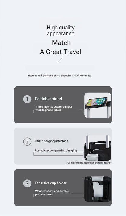 Carry-on Luggage with Cup Holder & USB Charging Port, Hard Side Luggage with Spinner Wheels, Lightweight Luggage for Travel, Business (White, Carry-On 20-Inch)