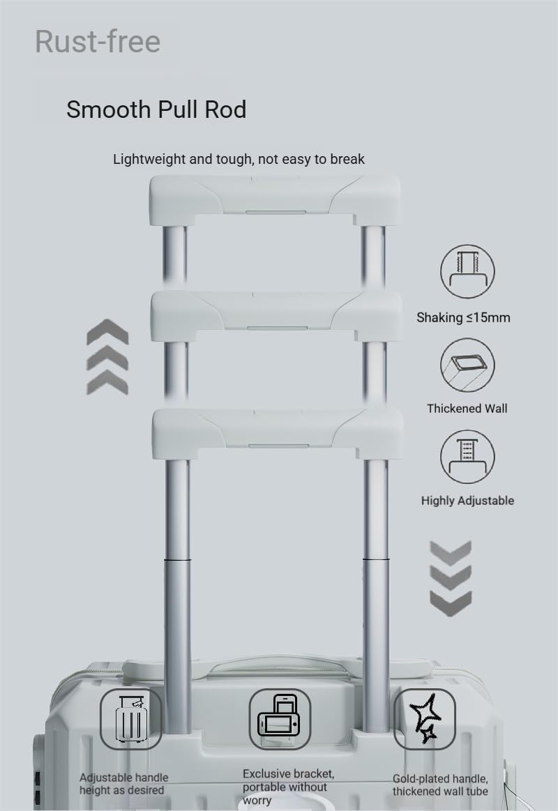 Carry-on Luggage with Cup Holder & USB Charging Port, Hard Side Luggage with Spinner Wheels, Lightweight Luggage for Travel, Business (White, Carry-On 20-Inch)