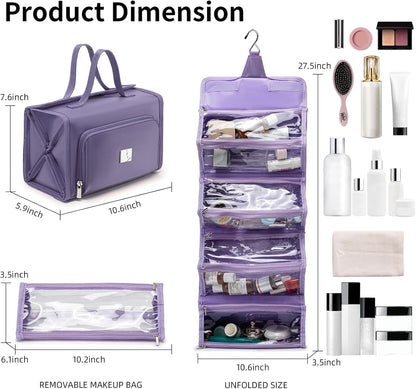 Roll Up Makeup Bag, Travel Toiletry Bag for Women with 4 Clear TSA Approved Pouches, Hanging Travel Organizer, Folding Cosmetic Bag for Men and Women (khaki)