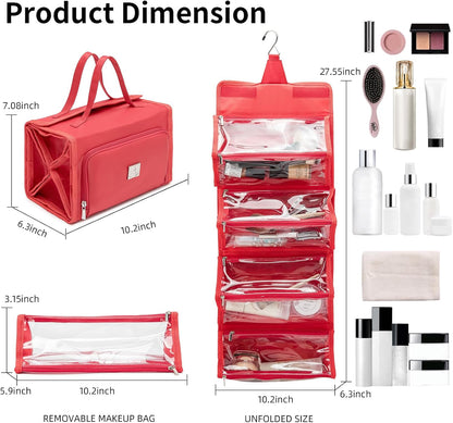 Roll Up Makeup Bag, Travel Toiletry Bag for Women with 4 Clear TSA Approved Pouches, Hanging Travel Organizer, Folding Cosmetic Bag for Men and Women (khaki)