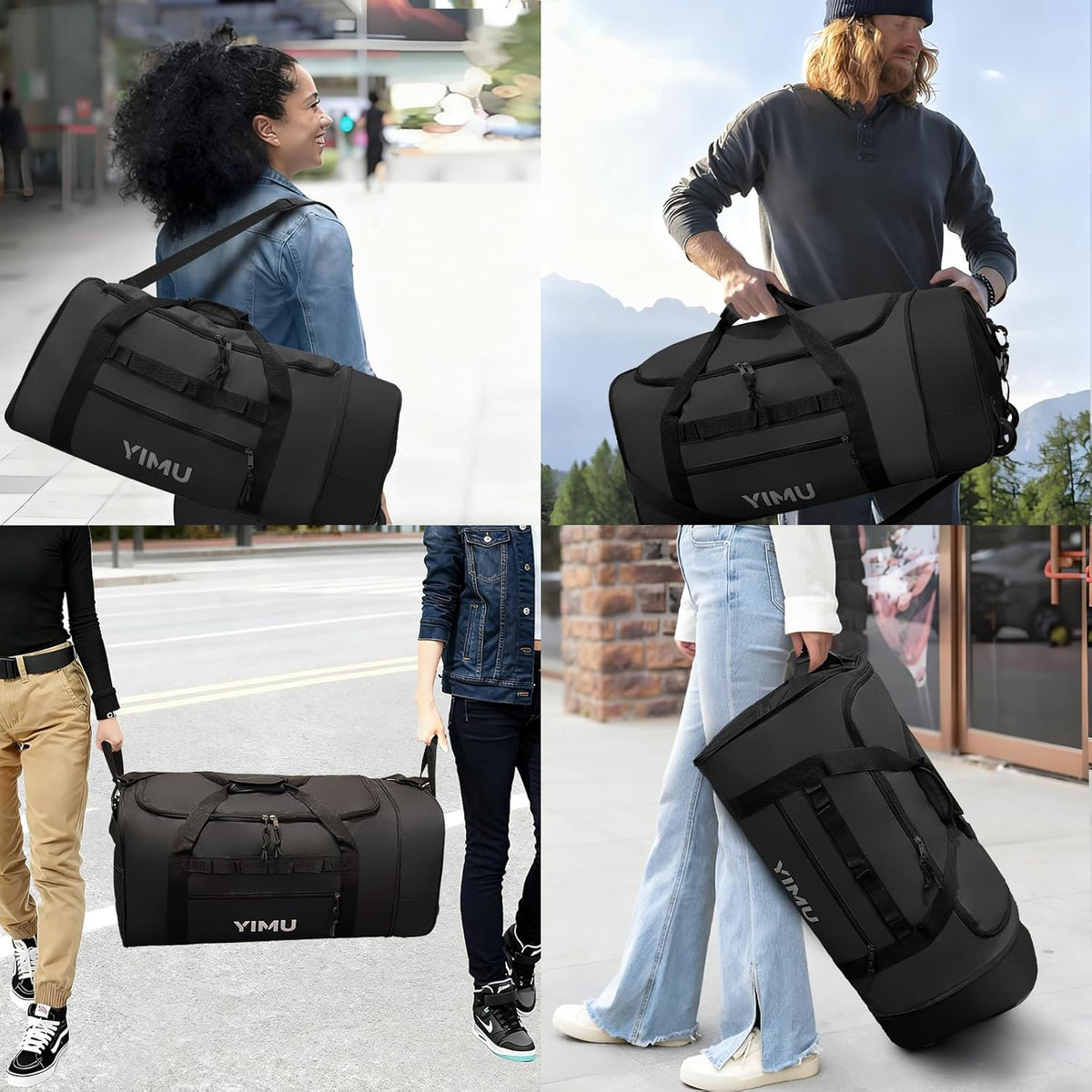 Large-Capacity Foldable Travel Bag, Single-Shoulder Hand-Held Wheeled Bag, Lightweight Travel Luggage Bag, Portable Luggage Bag Storage Bag for Business Trips (Black)