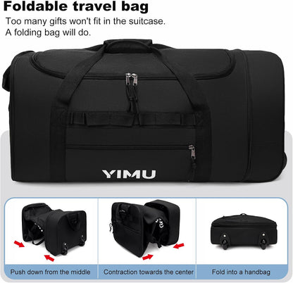 Large-Capacity Foldable Travel Bag, Single-Shoulder Hand-Held Wheeled Bag, Lightweight Travel Luggage Bag, Portable Luggage Bag Storage Bag for Business Trips (Black)