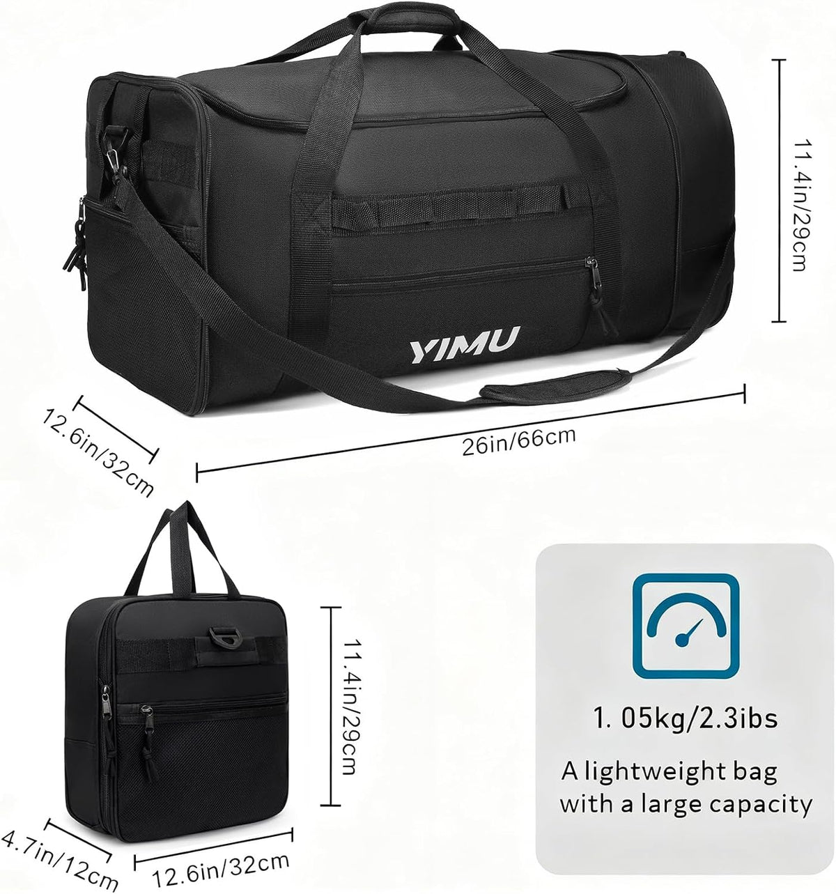 Large-Capacity Foldable Travel Bag, Single-Shoulder Hand-Held Wheeled Bag, Lightweight Travel Luggage Bag, Portable Luggage Bag Storage Bag for Business Trips (Black)