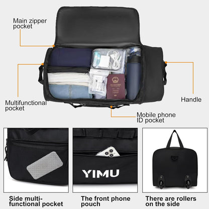 Large-Capacity Foldable Travel Bag, Single-Shoulder Hand-Held Wheeled Bag, Lightweight Travel Luggage Bag, Portable Luggage Bag Storage Bag for Business Trips (Black)