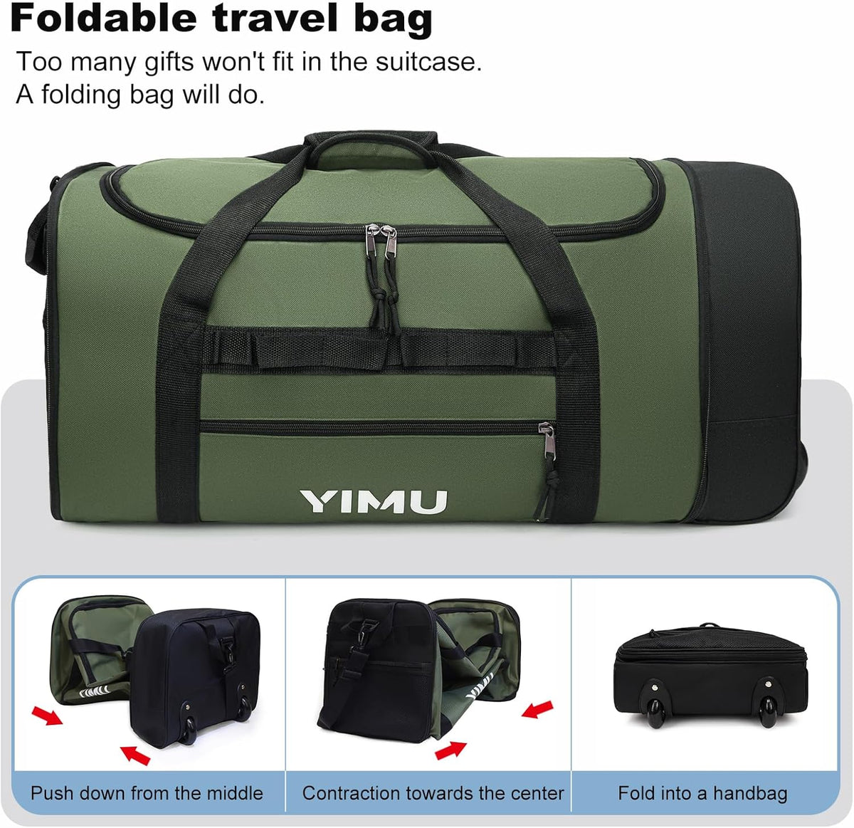 Large-Capacity Foldable Travel Bag, Single-Shoulder Hand-Held Wheeled Bag, Lightweight Travel Luggage Bag, Portable Luggage Bag Storage Bag for Business Trips (Black)