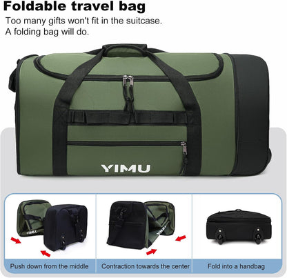Large-Capacity Foldable Travel Bag, Single-Shoulder Hand-Held Wheeled Bag, Lightweight Travel Luggage Bag, Portable Luggage Bag Storage Bag for Business Trips (Black)