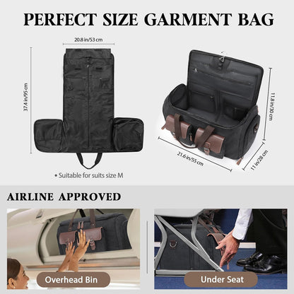 Canvas Garment Bags for Travel, Convertible Carry On Garment Duffel Bag for Men Women, 2 in 1 Suit Bag Hanging Suitcase Business Travel Bag with Shoe Compartment (Grey, L)
