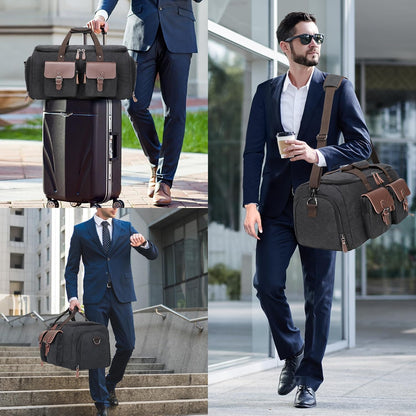 Canvas Garment Bags for Travel, Convertible Carry On Garment Duffel Bag for Men Women, 2 in 1 Suit Bag Hanging Suitcase Business Travel Bag with Shoe Compartment (Grey, L)