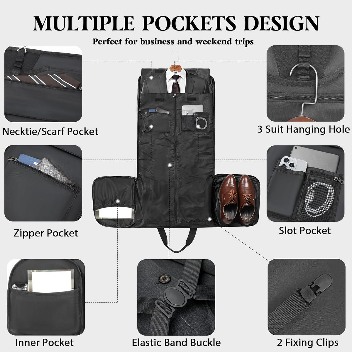 Canvas Garment Bags for Travel, Convertible Carry On Garment Duffel Bag for Men Women, 2 in 1 Suit Bag Hanging Suitcase Business Travel Bag with Shoe Compartment (Grey, L)