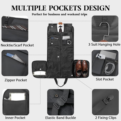 Canvas Garment Bags for Travel, Convertible Carry On Garment Duffel Bag for Men Women, 2 in 1 Suit Bag Hanging Suitcase Business Travel Bag with Shoe Compartment (Grey, L)