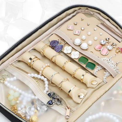Travel Jewelry Case Organizer for Necklace & Earrings, Pink | Padded slots & necklace ties keep jewelry tangle-free; double-zip, water-repellent travel case for rings & earrings