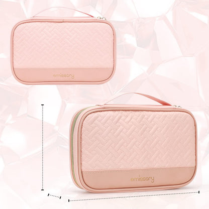 Travel Jewelry Case Organizer for Necklace & Earrings, Pink | Padded slots & necklace ties keep jewelry tangle-free; double-zip, water-repellent travel case for rings & earrings