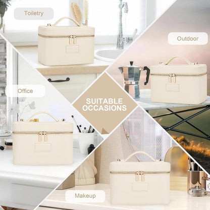 Makeup Bag Vanity Case for Women Leather Cosmetic Bag Travel Toiletry Bags Portable Makeup Organizer Case