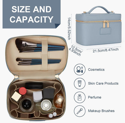 Makeup Bag Vanity Case for Women Leather Cosmetic Bag Travel Toiletry Bags Portable Makeup Organizer Case