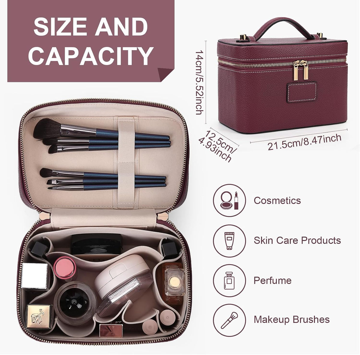 Makeup Bag Vanity Case for Women Leather Cosmetic Bag Travel Toiletry Bags Portable Makeup Organizer Case