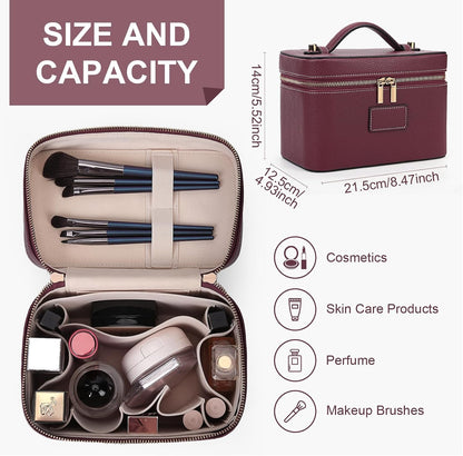 Makeup Bag Vanity Case for Women Leather Cosmetic Bag Travel Toiletry Bags Portable Makeup Organizer Case