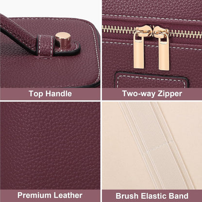 Makeup Bag Vanity Case for Women Leather Cosmetic Bag Travel Toiletry Bags Portable Makeup Organizer Case