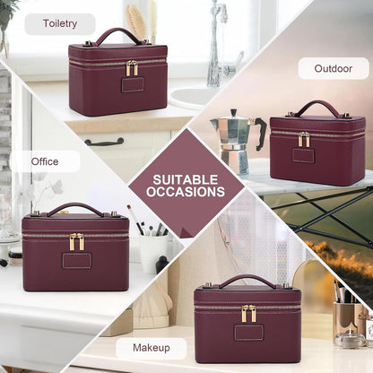 Makeup Bag Vanity Case for Women Leather Cosmetic Bag Travel Toiletry Bags Portable Makeup Organizer Case